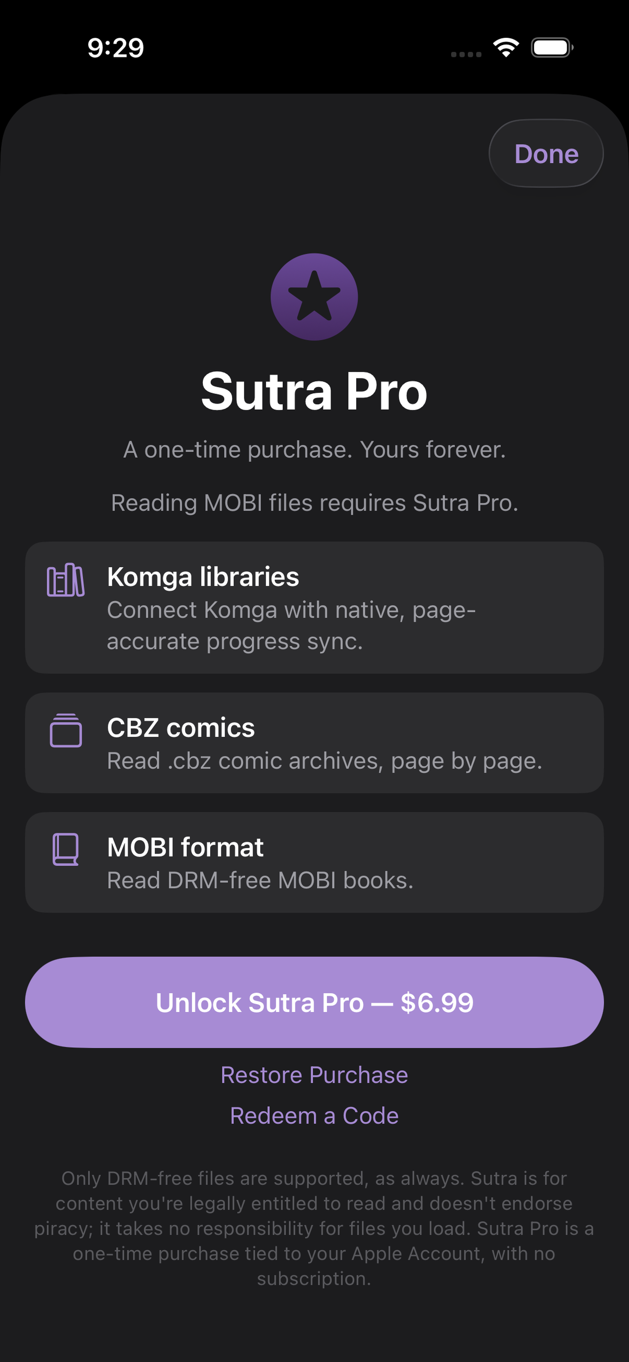 Sutra Pro unlock screen